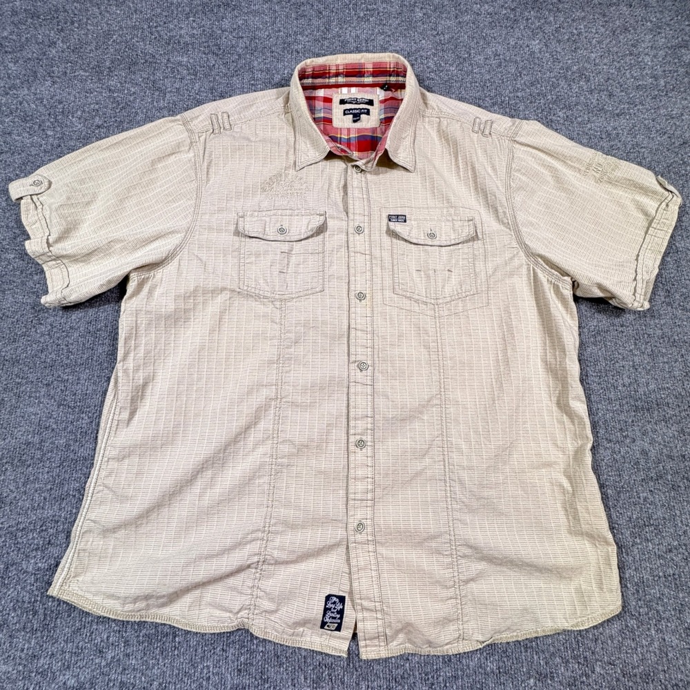Point‎ Zero Orange Label Mens XXL Classic Fit Short Sleeve Button Up Shirt Beige
